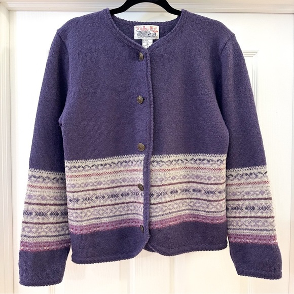 Tally Ho Vintage Fairisle Wool Cardigan Sweater Purple sz Small - Picture 1 of 6